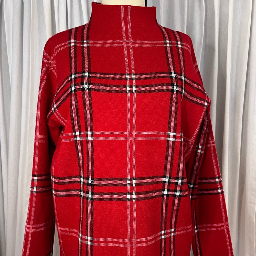Nicole Miller oversized red plaid sweater Sz L